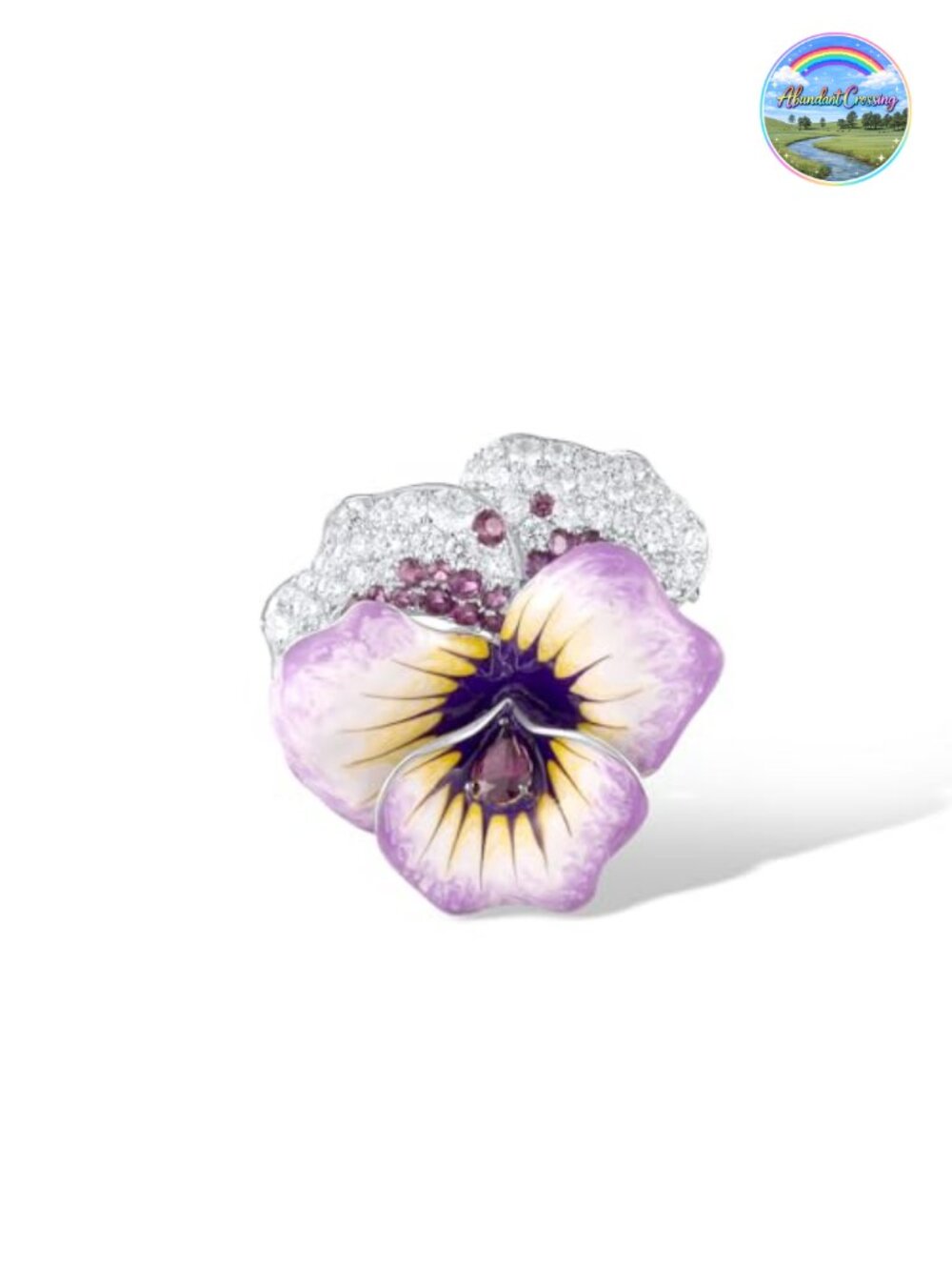 925 Sterling Silver Enamel Orchid Brooch Pin with Cubic Zirconia